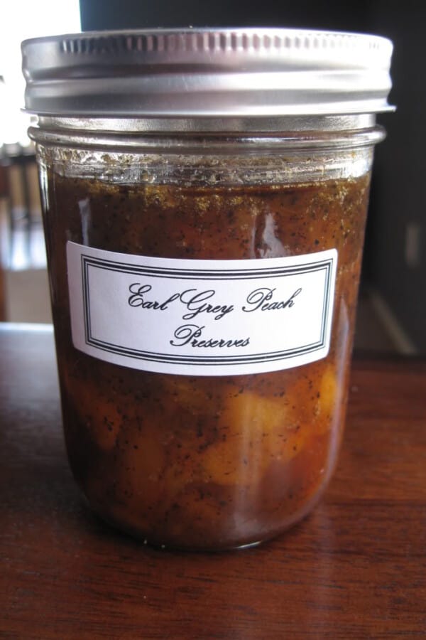 a jar of earl grey peach preserves
