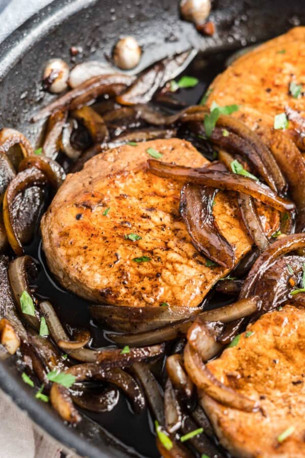 pork chops in cast iron skillet