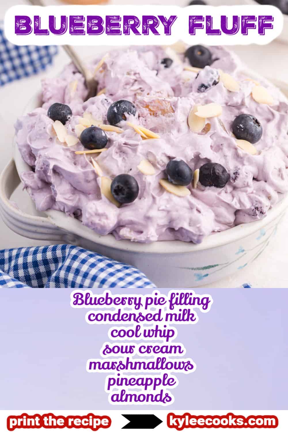 blueberry fluff salad with text overlaid.