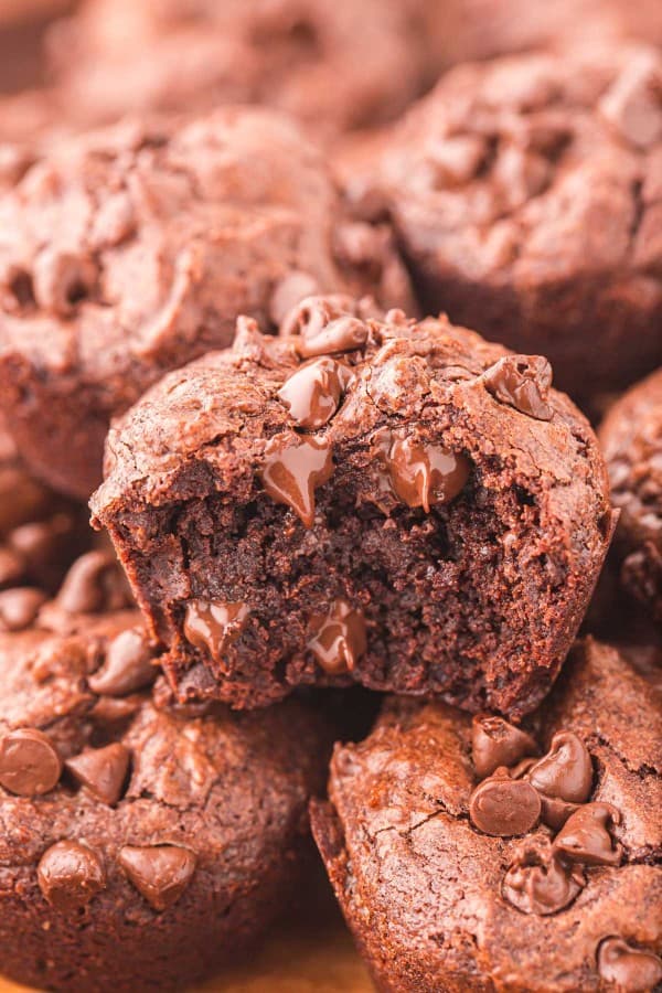 brownie bites with a bite taken out.