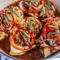 chicken caprese in a skillet