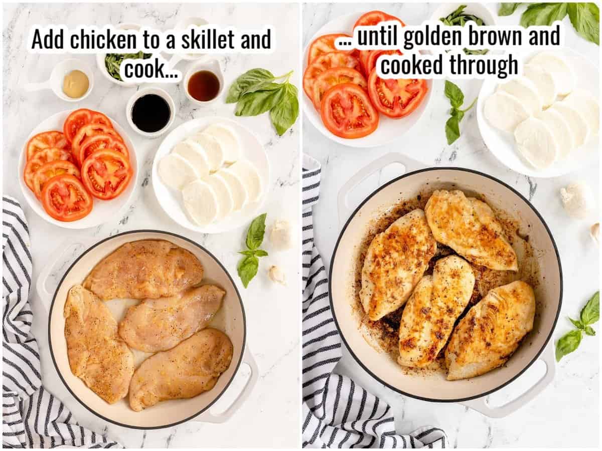 step by step to making chicken caprese - cooking the chicken