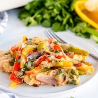Chicken Fajita Casserole on a white plate