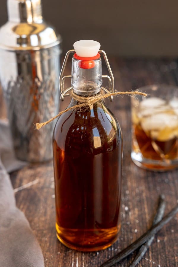 homemade amaretto in a swing top bottle.
