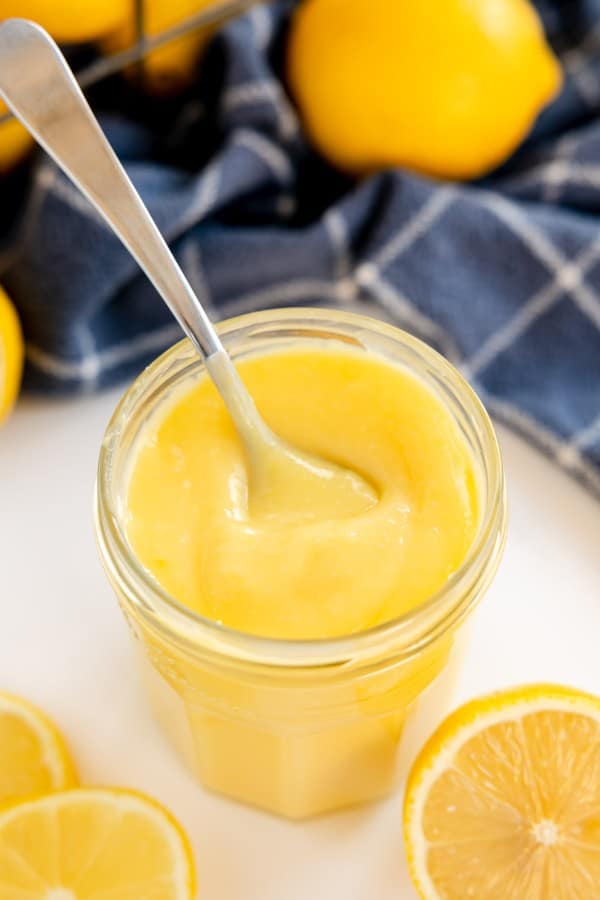 homemade lemon curd in a jar.