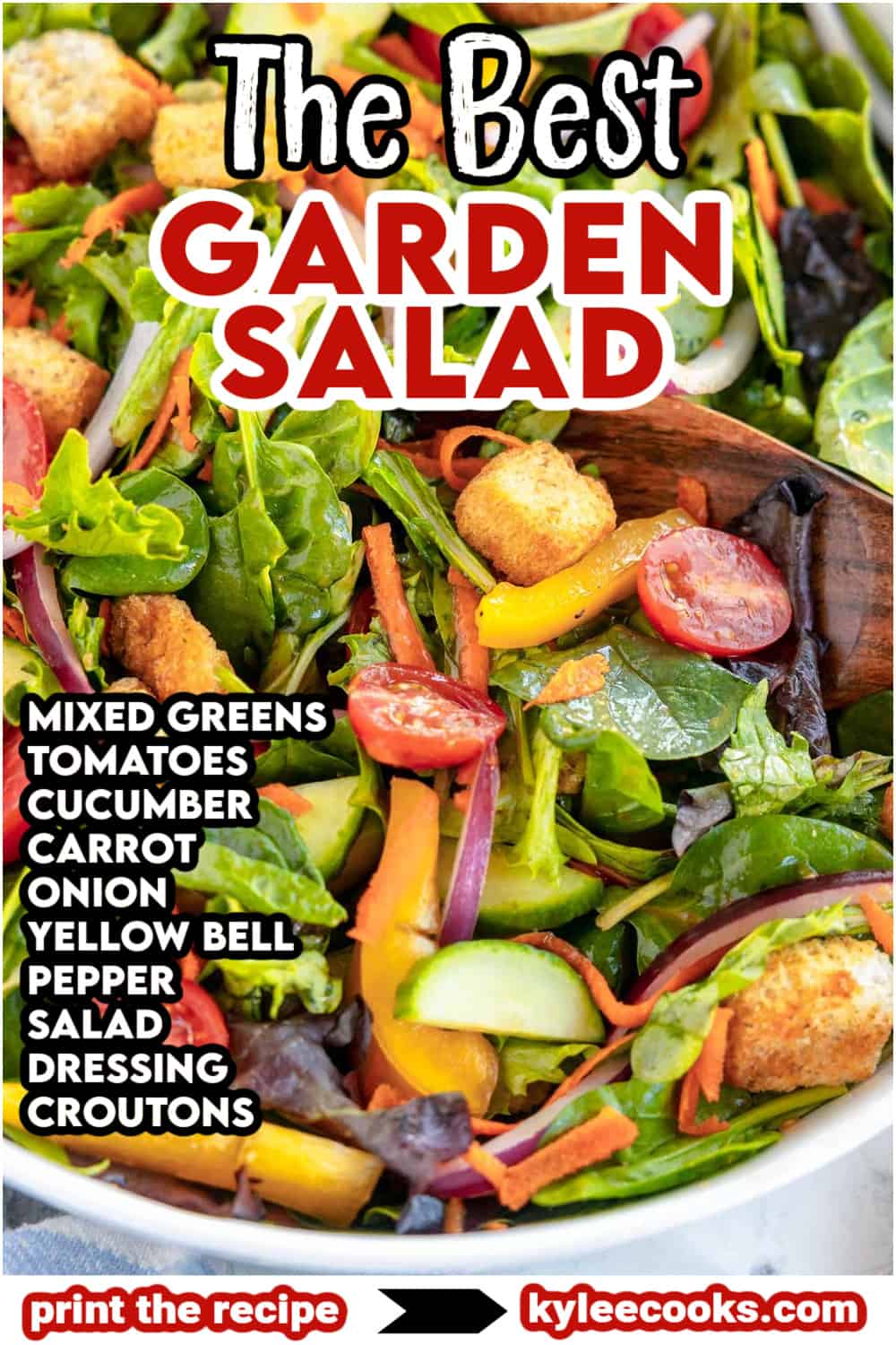 Garden salad with "the best garden salad" overlaid in text.
