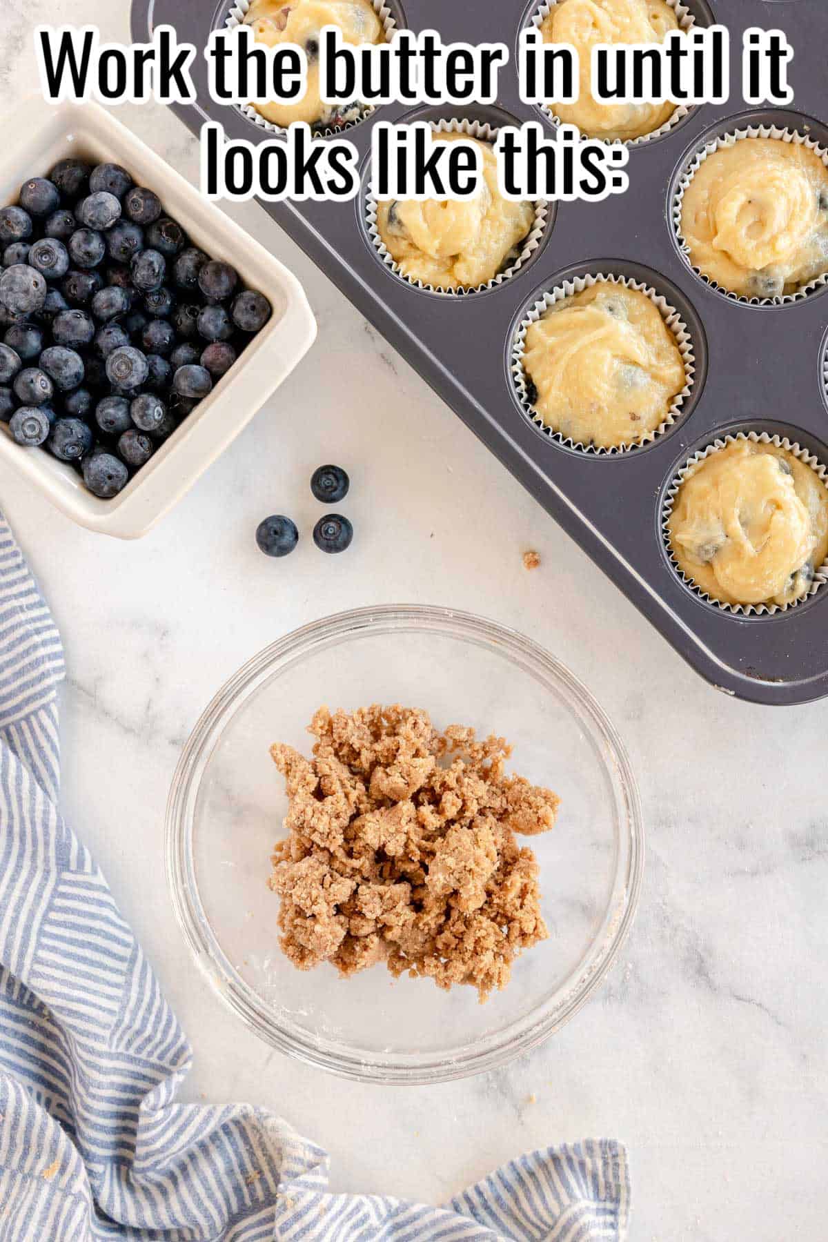 a glass bowl with muffin streusel.