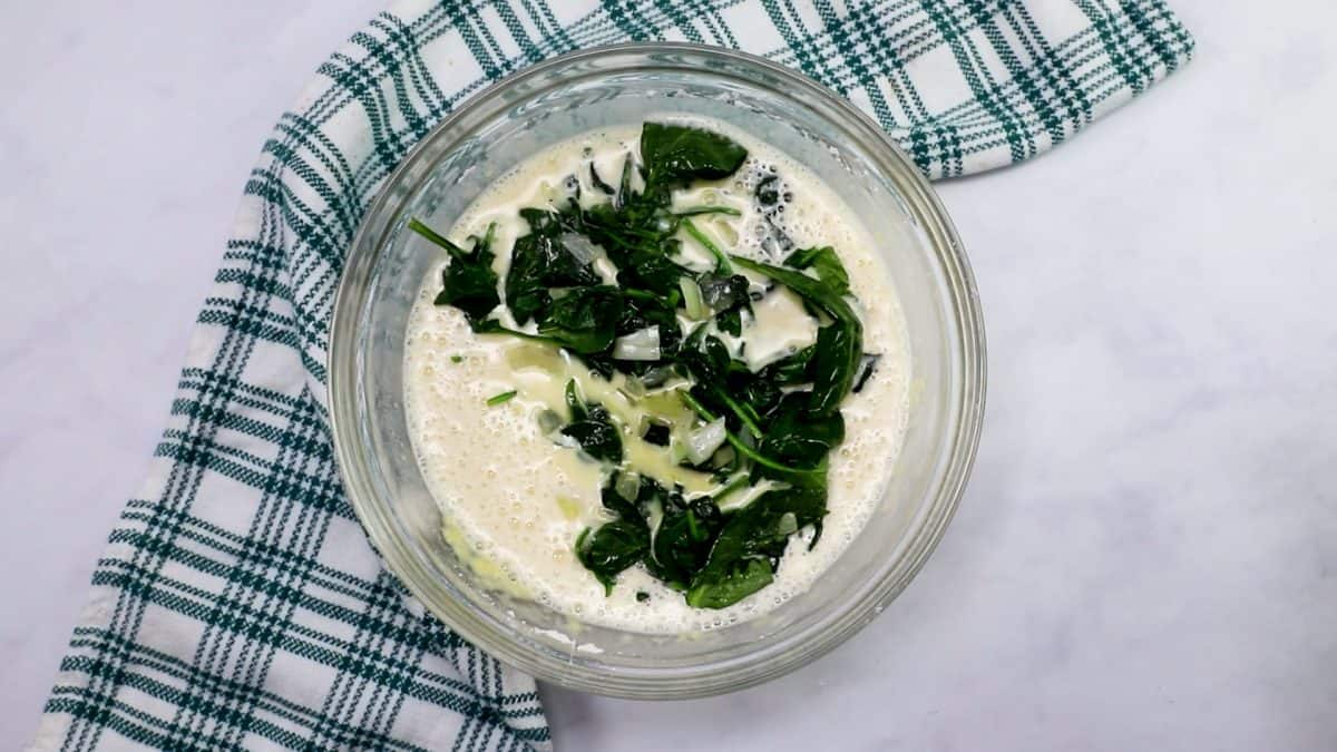 quiche batter with spinach added.